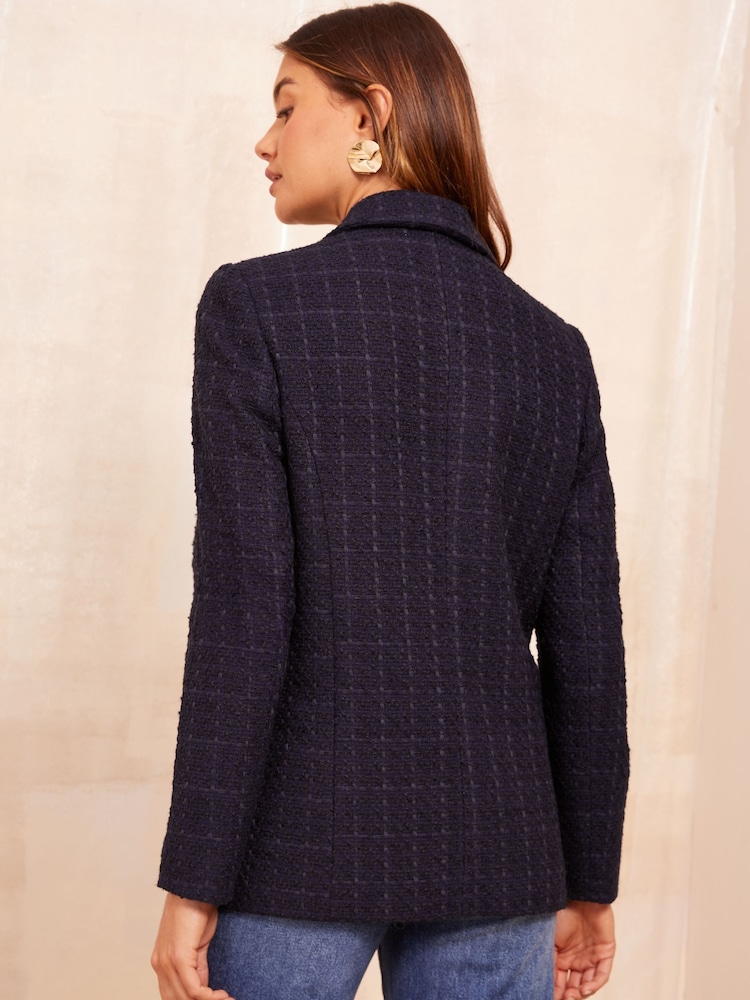 Friends Like These Navy Blue Boucle Double Breasted Blazer - Image 4 of 4