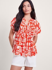 Monsoon Dario Print Pleat Top - Изображение 1 из 5