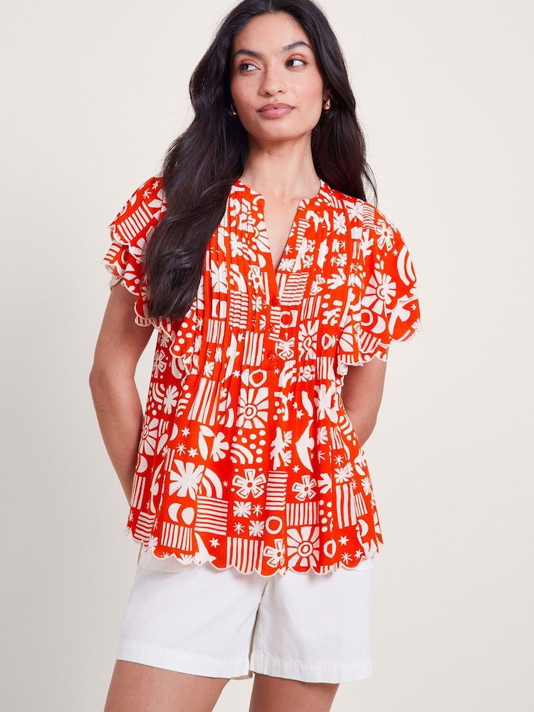 Monsoon Dario Print Pleat Top - Изображение 1 из 5
