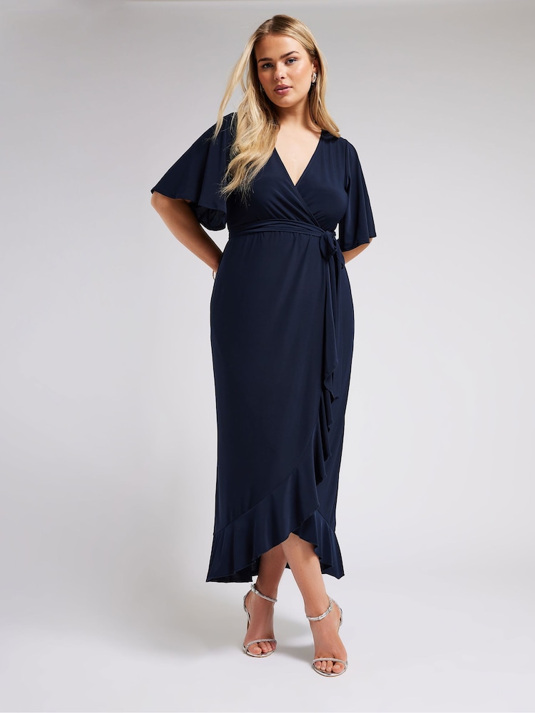 Blau - Yours Curve YOURS LONDON Wickelkleid mit Rüschensaum - Bild 2 von 5 Blau - Yours Curve YOURS LONDON Wickelkleid mit Rüschensaum - Bild 2 von 5