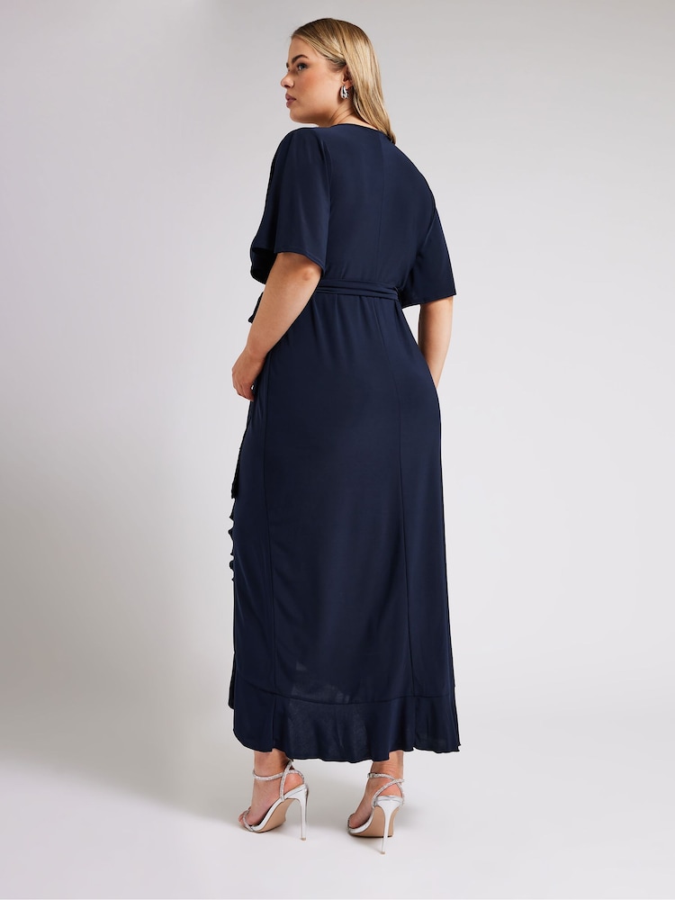 Yours Curve Blue YOURS LONDON  Ruffle Hem Wrap Dress - Image 3 of 5