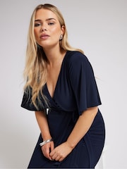 Синий - Платье с запахом и оборками Yours Curve YOURS LONDON - Image 4 of 5