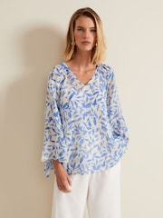 Phase Eight Blue Simi Leaf Fil Coupé Blouse - Image 1 of 6