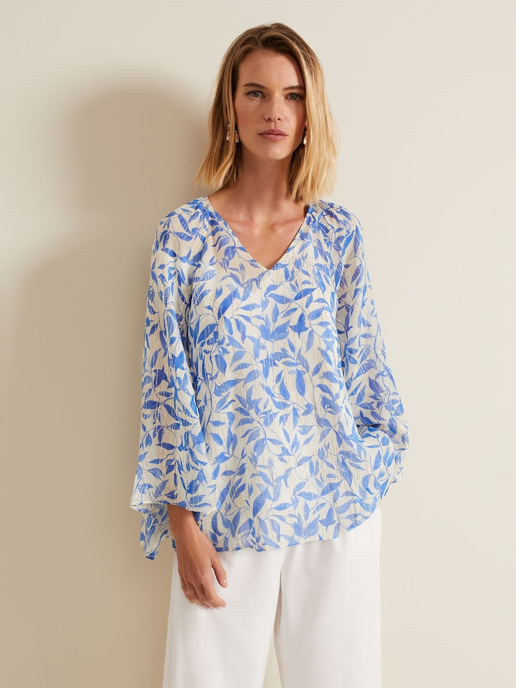 Phase Eight Blue Simi Leaf Fil Coupé Blouse - Image 1 of 6