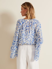 Phase Eight Blue Simi Leaf Fil Coupé Blouse - Image 2 of 6