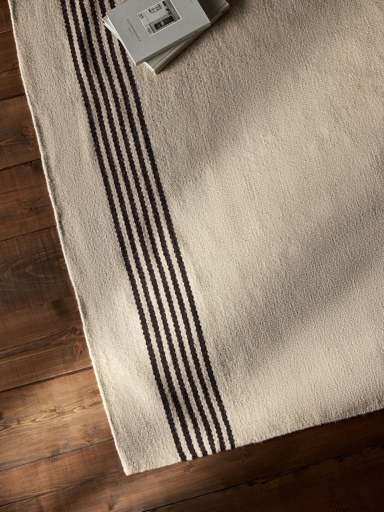 The Set Natural Stripe Flatweave Wool Rug - Image 2 of 3 The Set Natural Stripe Flatweave Wool Rug - Image 2 of 3