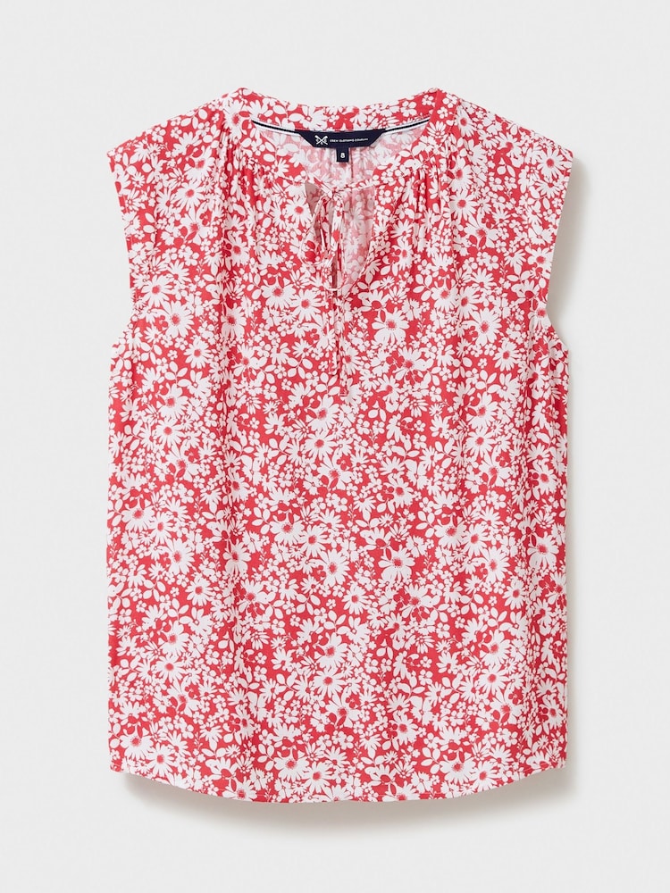 Crew Clothing Red Tie Neck Sleeveless Blouse - Image 6 of 6