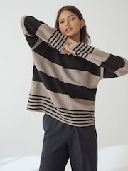 Multi Stripe Cosy Soft Touch Knitted Jumper Hoodie - Image 2 of 8