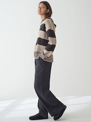 Multi Stripe Cosy Soft Touch Knitted Jumper Hoodie - Image 4 of 8