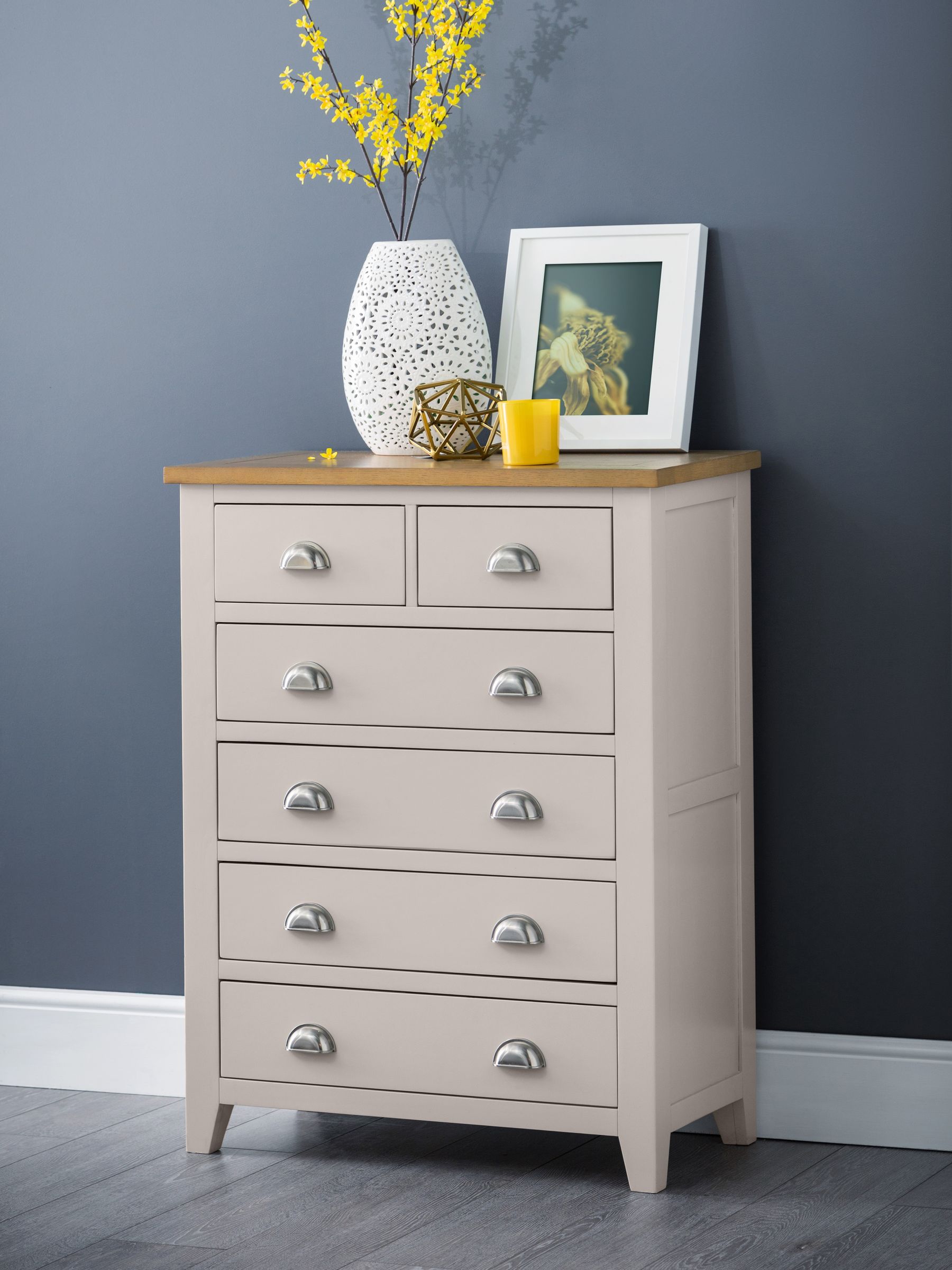 Julian Bowen Richmond 6 Drawer Chest of Drawers - Grey Oak - Elephant Grey Lacquer - Image 4