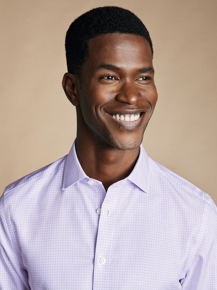 Charles Tyrwhitt Purple Slim Fit Noniron Cotton Linen Shirt - Image 2 of 6 Charles Tyrwhitt Purple Slim Fit Noniron Cotton Linen Shirt - Image 2 of 6