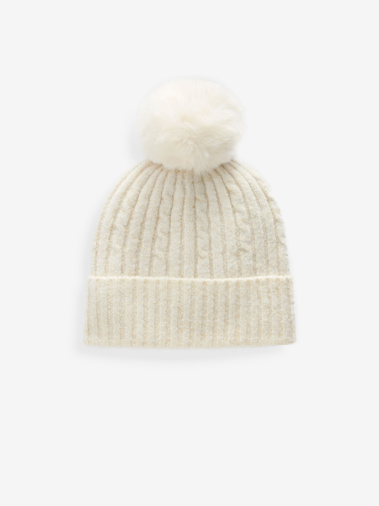 Cream/zlata (barva); zlato Pom - Cable Knit čepica klobuki in kape; pokrivala (3-16yrs) - Slika 1 iz 2