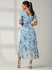 Jolie Moi Light Blue Floral Pleated Dip Hem Chiffon Maxi Dress - Image 2 of 6