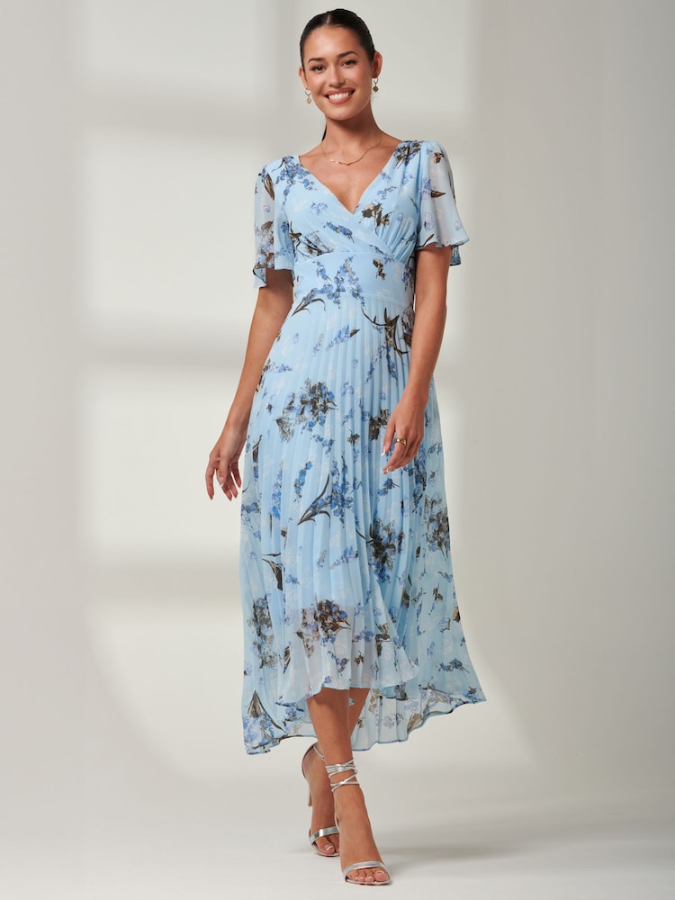 Azul claro floral - Vestido largo de gasa plisado con bajo asimétrico de Jolie Moi - Imagen 6 de 6 Azul claro floral - Vestido largo de gasa plisado con bajo asimétrico de Jolie Moi - Imagen 6 de 6