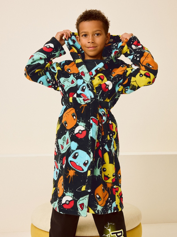 Multi Black Pokemon Fleece Hooded Robe (5-16yrs) - Image 1 of 7
