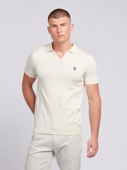 U.S. Polo Assn. Cream Mens Regular Fit Combed Cotton Polo Shirt - Image 1 of 4