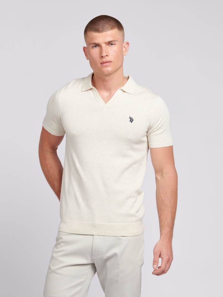 U.S. Polo Assn. Cream Mens Regular Fit Combed Cotton Polo Shirt - Image 1 of 4