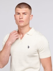 U.S. Polo Assn. Cream Mens Regular Fit Combed Cotton Polo Shirt - Image 3 of 4