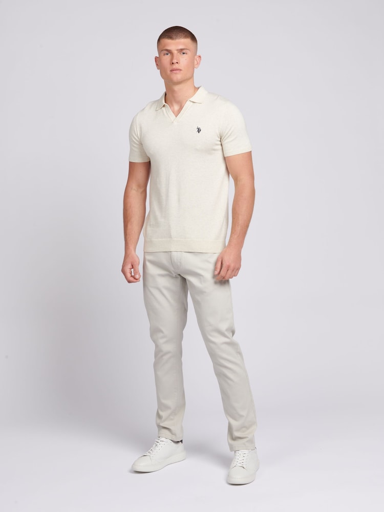 U.S. Polo Assn. Cream Mens Regular Fit Combed Cotton Polo Shirt - Image 4 of 4