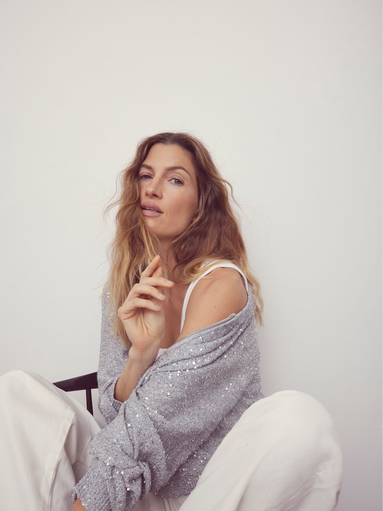 Mint Velvet Silver Sequin Bomber Cardigan - Image 2 of 4