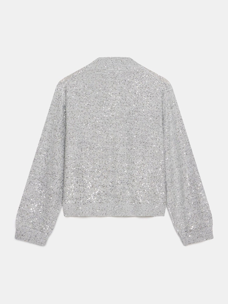 Mint Velvet Silver Sequin Bomber Cardigan - Image 4 of 4