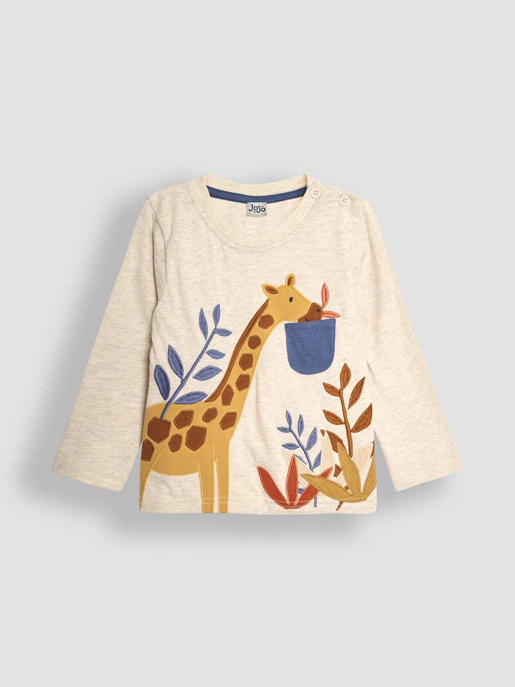 JoJo Maman Bébé Stone Giraffe Appliqué Pocket Top - Image 1 of 3