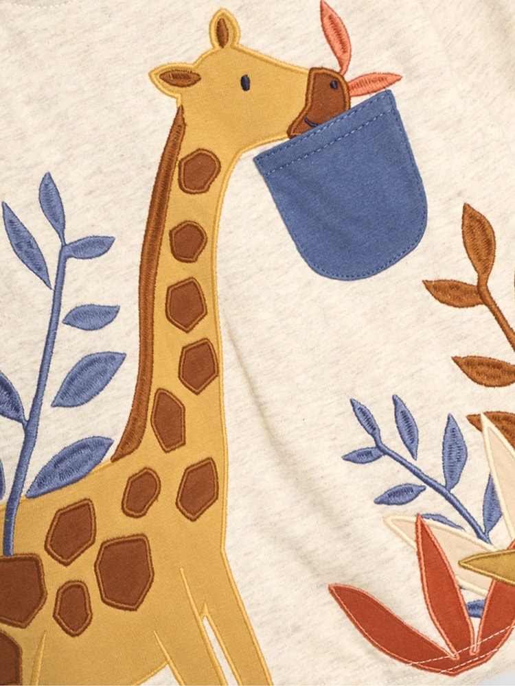 JoJo Maman Bébé Stone Giraffe Appliqué Pocket Top - Image 3 of 3