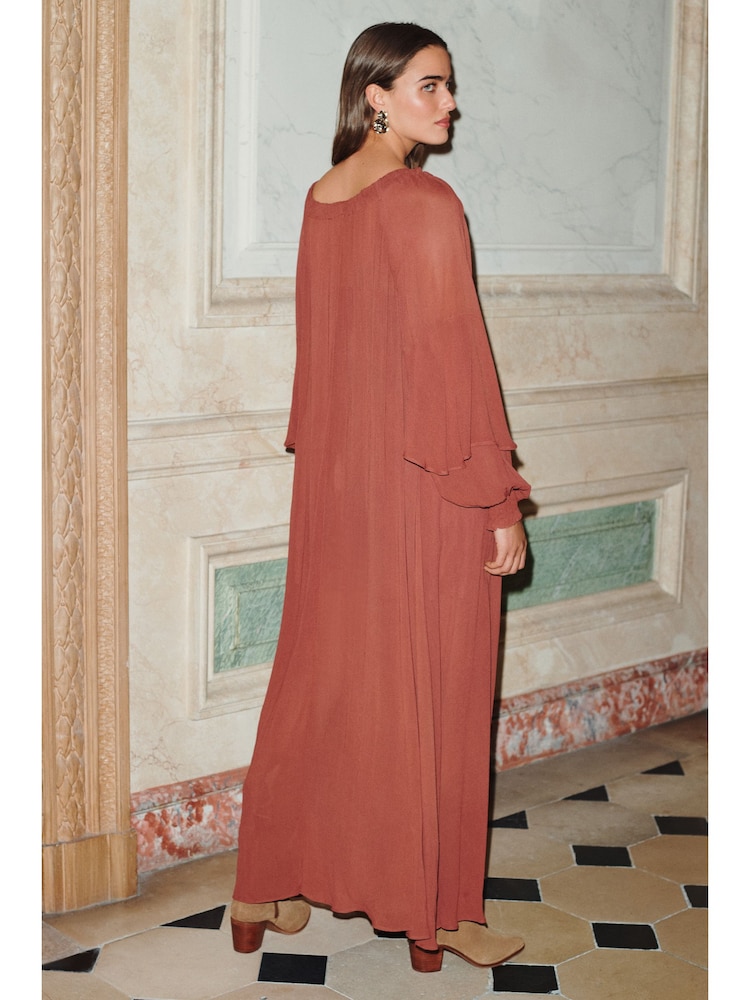 Rosewood Gathered Tie Neck Volume Sleeve Maxi Dress - Image 3 of 6