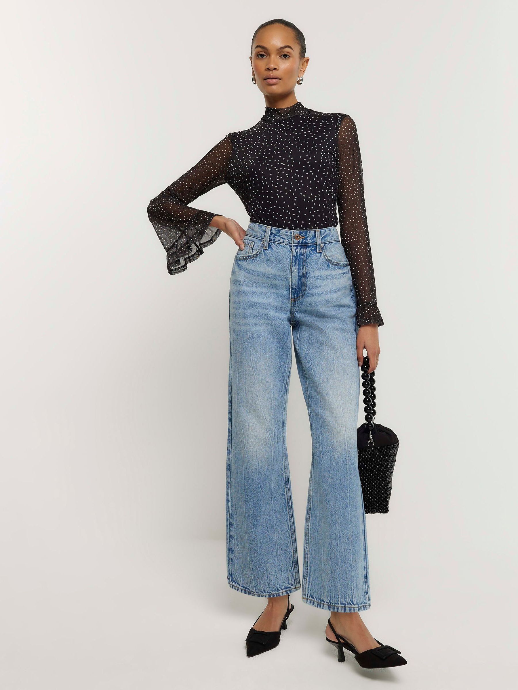 Buy River Island Black Mesh Frill Blouse from Next Luxembourg