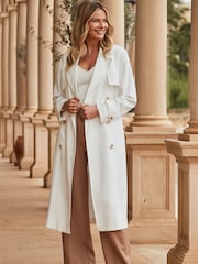 Sosandar White Longline Belted Trench Coat - Image 4 of 5