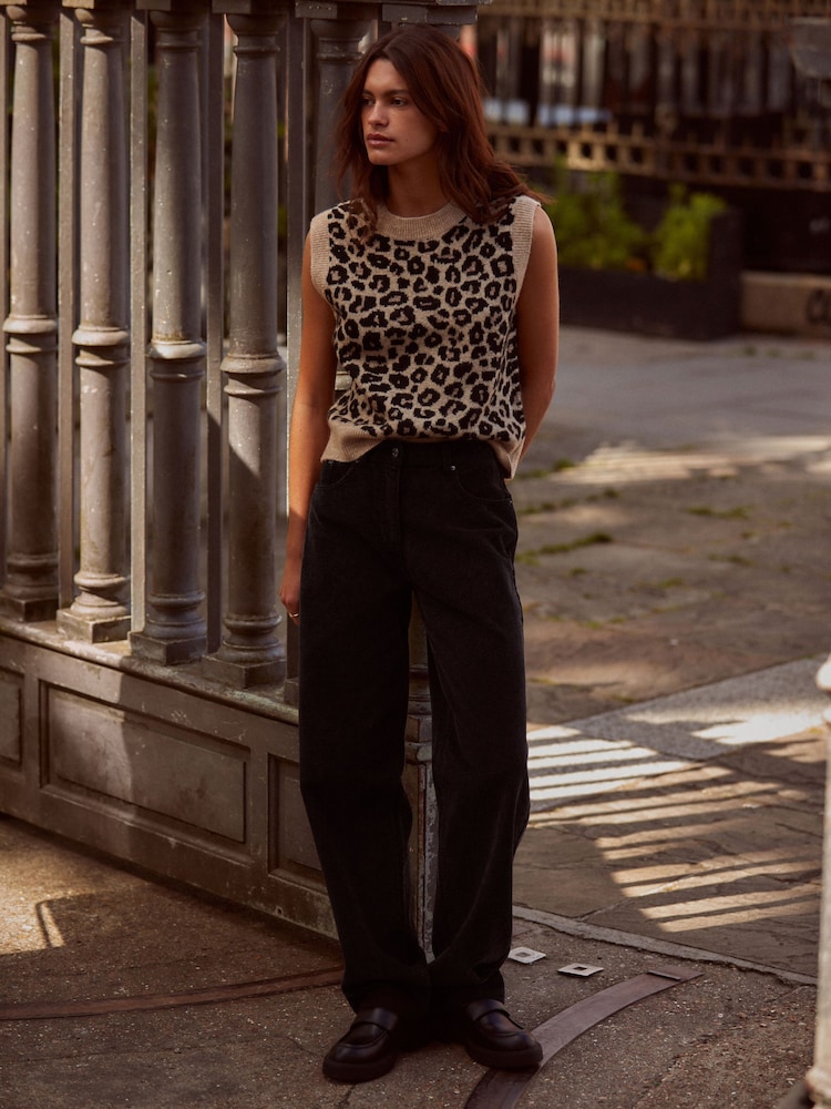 Black Washed Cord Wide Leg 100% Cotton Trousers - Image 2 of 7