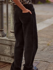 Black Washed Cord Wide Leg 100% Cotton Trousers - Image 3 of 7