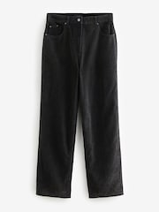 Black Washed Cord Wide Leg 100% Cotton Trousers - Image 5 of 7
