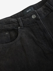 Black Washed Cord Wide Leg 100% Cotton Trousers - Image 6 of 7