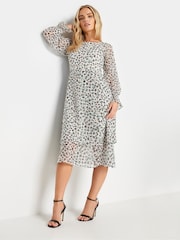 PixieGirl Petite Cream Ivory White Leopard Print Midi Dress - Image 1 of 5