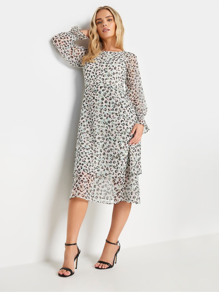 PixieGirl Petite Cream Ivory White Leopard Print Midi Dress - Image 1 of 5