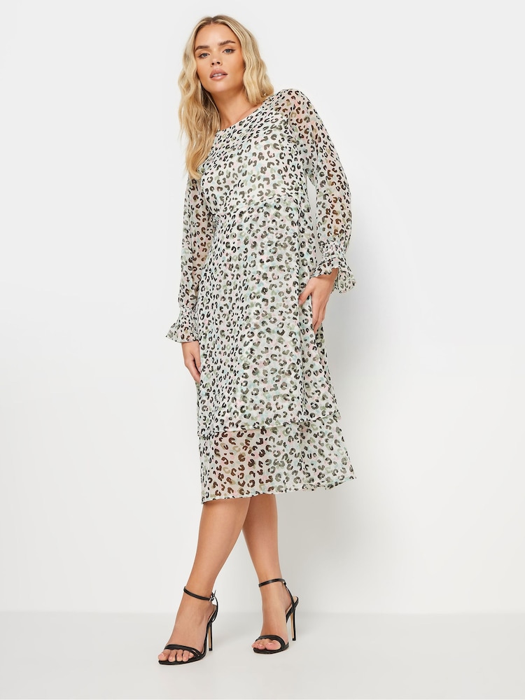PixieGirl Petite Cream Ivory White Leopard Print Midi Dress - Image 2 of 5