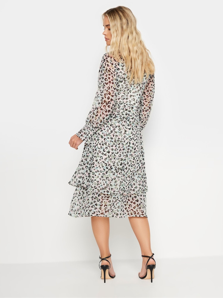 PixieGirl Petite Cream Ivory White Leopard Print Midi Dress - Image 3 of 5