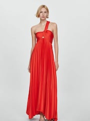 Mango Red Asymmetrical Pleated Dress - Image 1 of 8