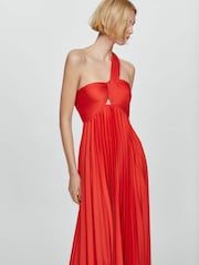 Mango Red Asymmetrical Pleated Dress - Image 4 of 8