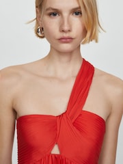 Mango Red Asymmetrical Pleated Dress - Image 5 of 8