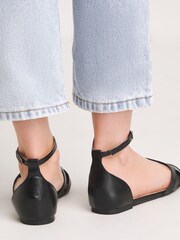 Simply Be Black Laser Cut-Out Peep Toe Ballerinas - Image 2 of 4