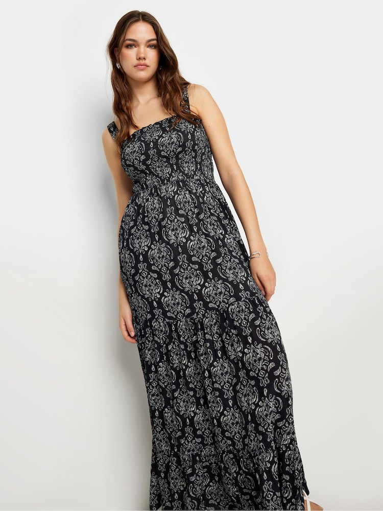 Long Tall Sally Black Aztec Style Shirred Strappy Maxi Dress - Image 2 of 6