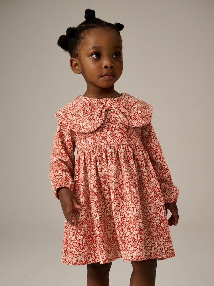 Red Long Sleeve Collared 100% Cotton Dress (3mths-7yrs) - Image 1 of 7