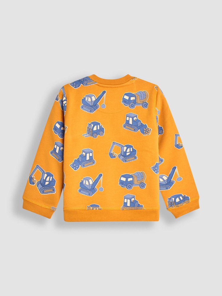 JoJo Maman Bébé Mustard Yellow & Blue Construction Vehicle Construction Vehicle Print Sweatshirt - Image 2 of 3