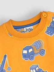 JoJo Maman Bébé Mustard Yellow & Blue Construction Vehicle Construction Vehicle Print Sweatshirt - Image 3 of 3