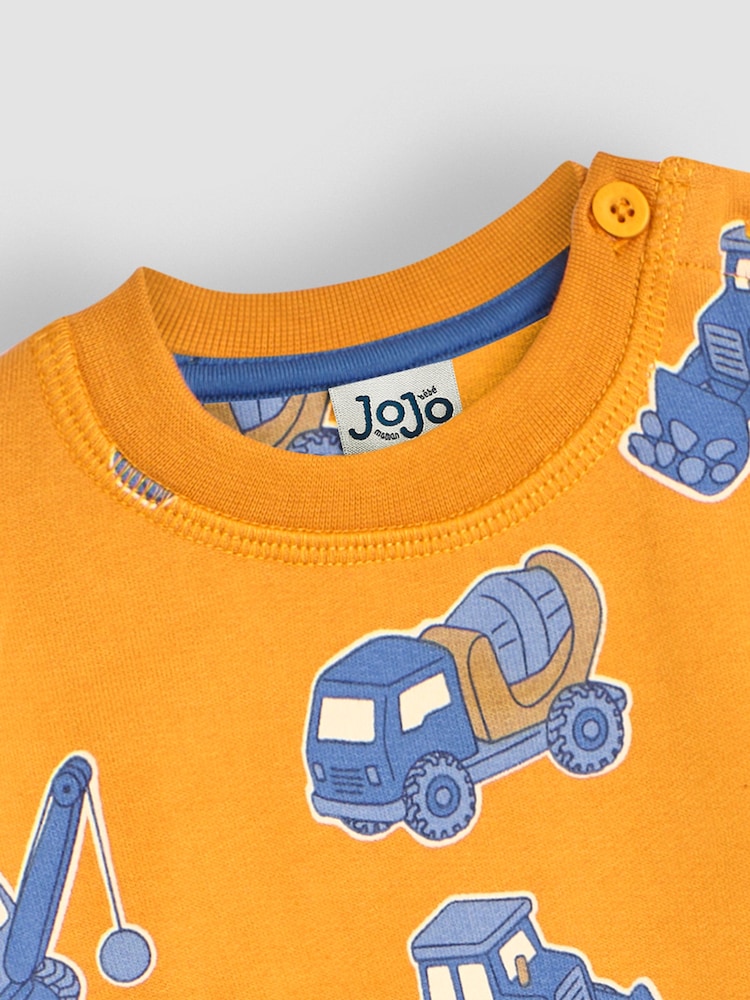 JoJo Maman Bébé Mustard Yellow & Blue Construction Vehicle Construction Vehicle Print Sweatshirt - Image 3 of 3