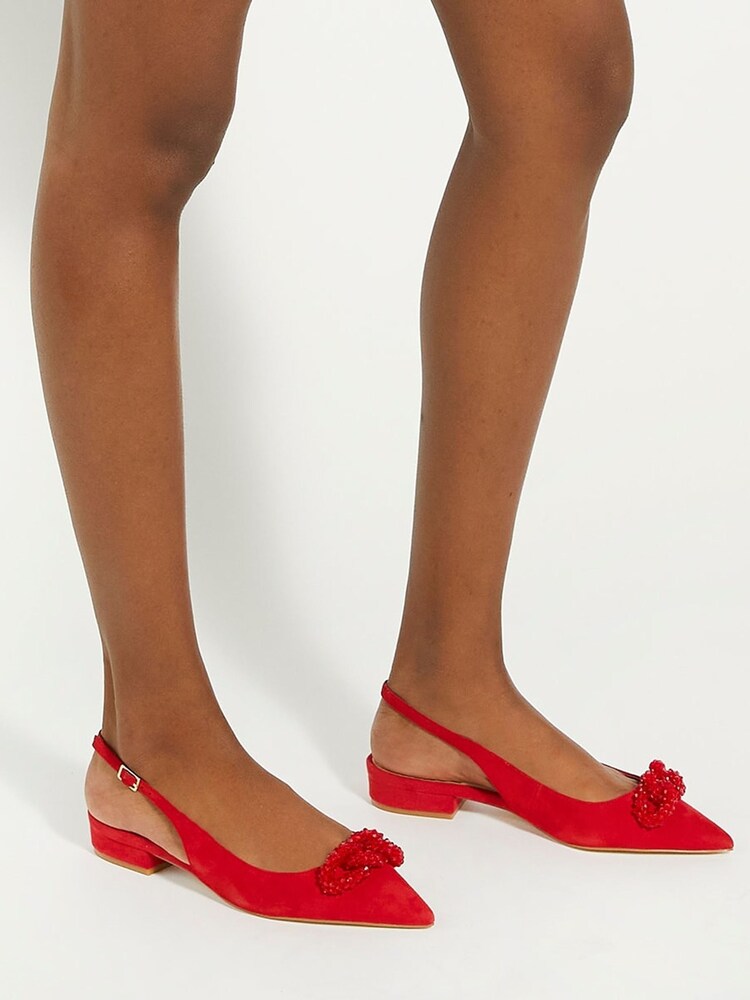 Dune London Red Horizonn Bead Trim Slingback Shoes - Image 1 of 7