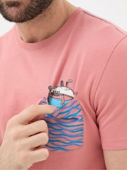 FatFace Boat Orange Chest Pocket T-Shirt - Image 3 of 4