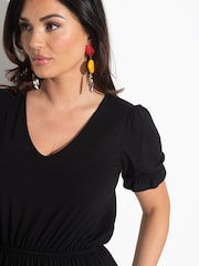 Pour Moi Black Jenny Puff Sleeve Jersey Midi Dress with Viscose - Image 2 of 4